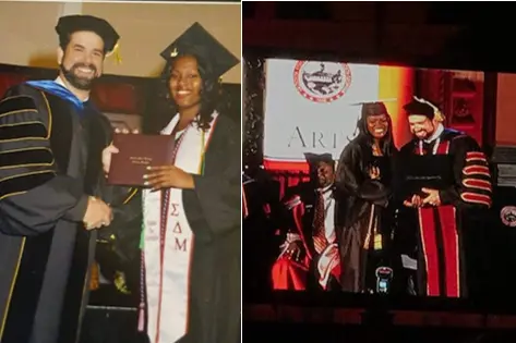 Author Gabrielle Haggins and Richard A. Carvajal during college graduation season