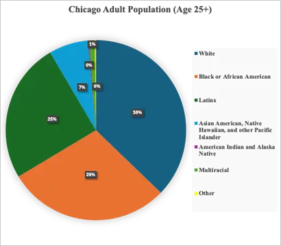 Pie Graph Displaying the Racial and Ethnic Percentage Distribution of the Chicago Adult Population